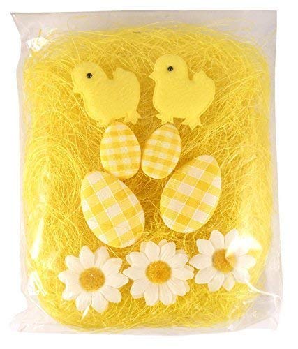YELLOW Easter Bonnet Decorating Kit 10 Piece Chicks Eggs Flowers & Grass Craft Pack