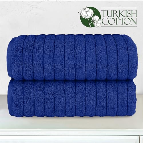 Image of Elegant Comfort 100% Turkish Cotton Corduroy Ribbed Luxury Soft 2 Pack Bath Towels 27 x 54 Inch - Ultra Plush, Absorbent, Quick Dry, Hotel Spa Quality Towels for Bathroom Essentials, Royal Blue