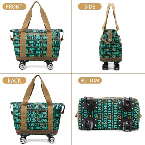 Rolling Duffle Bag Expandable Travel Bag with Detachable Wheels Letter Pattern Foldable Carry On Bag Wheeled Weekend Bag, 517HTY59KU13O3