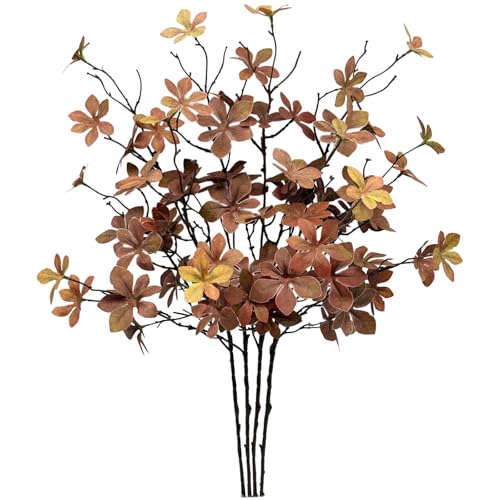 MXBNCYA 4PCS Artificial Fall Stems 28 Faux Branches with Leaves Brown for Vase Fake Plants for Home Table Autumn Festival Thanksgiving Christmas Decor
