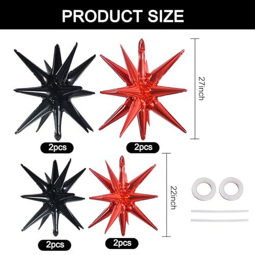 Image of TONIFUL 8 Pcs Star Balloons Black and Red Foil Explosion Party Decorations | 2 Size Mylar Star Balloon for Graduation Party Decor Christmas New Year Birthday Wedding Halloween Photo Booth Supplies