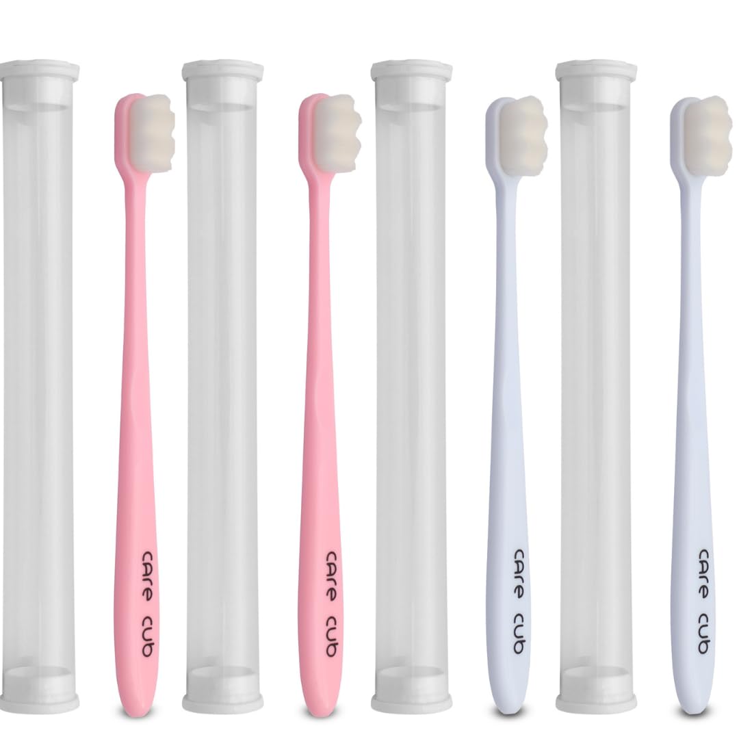 CARECUB 2 Pnk & 2 Wht ZigZag Toothbrushes with White Bristles - BPA-Free, Ultra Soft Micro Nano Bristles, Ideal for Sensitive Teeth, Suitable for 8+ & Adults (B0CVL5QRNN) Amazon Price History, Amazon Price Tracker