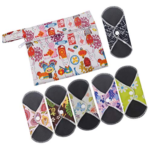 EXCEART 7 Pcs Almofadas Sanitárias Reutilizáveis â€‹â€‹Carvão de Bambu Lavável Mama Pano Menstrual A