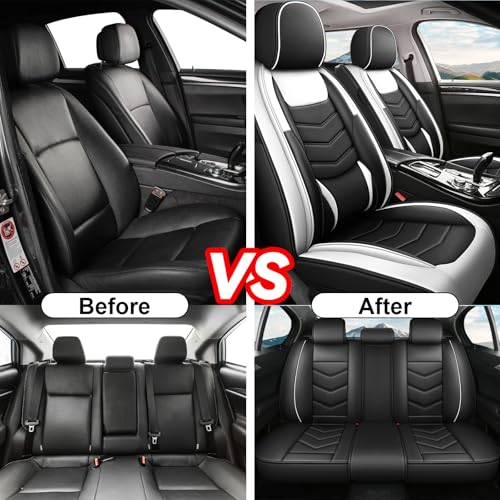 Image of Car Seat Covers Fit for Jaguar F-Pace 2017-2025 | Scratch-Resistant, Durable, Seat Cover Sets, Nappa Leather, Airbag Compatible,Anti-fading, 5 Seats, Black White