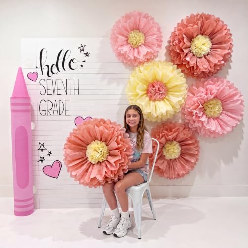 Image of Chunful 5 Pcs 30'' 24'' Colorful Giant Paper Flower Handcrafted Boho Large Tissue Paper Flower for Wall Crepe Floral Large Hanging Tissue Pom Poms for Wedding Bridal Baby Shower Party Nursery Birthday