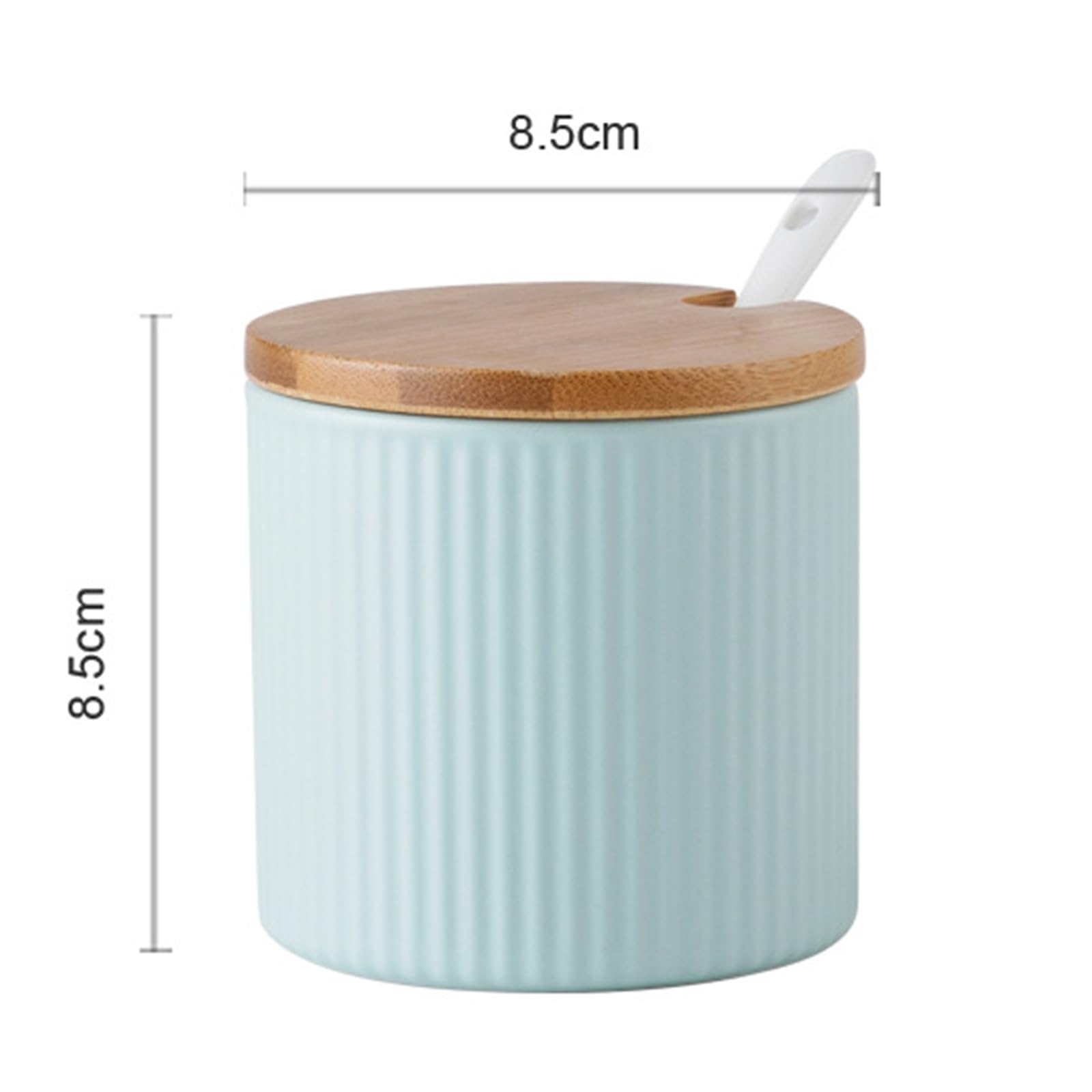 Zuccheriera in ceramica ciano da 300 ml con coperchio in legno e cucchiaio a righe, barattolo per spezie, per zucchero, sale, caffè, tè, – scatola ideale per condimenti per cucina di casa e bar