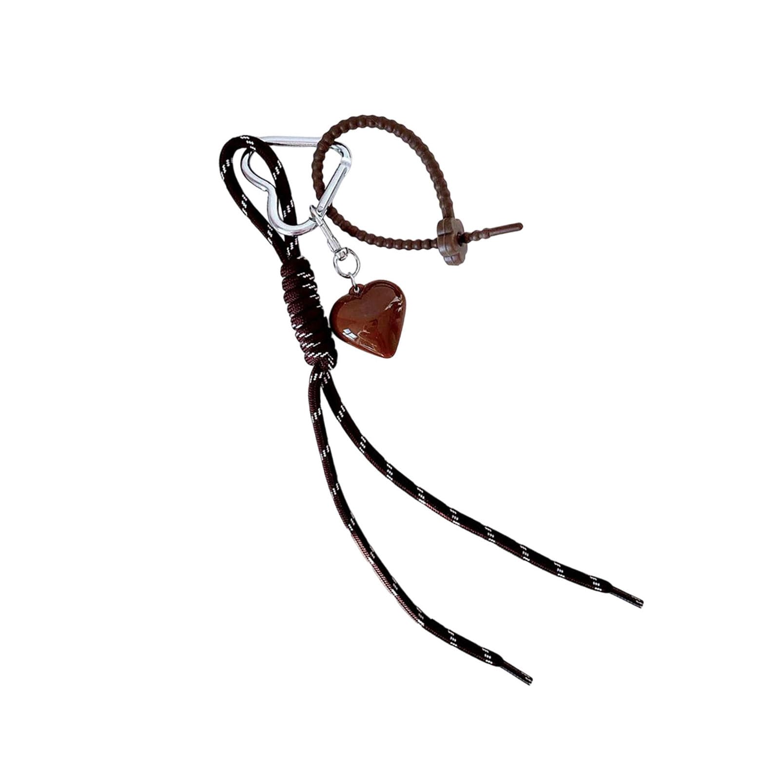 Obotsnoi Brown Handmade Heart Shape Keyring With Nylon Braided Rope Eye Catching Keychain Charm Handmade Bag Pendant Accessories Bag Pendant Charm