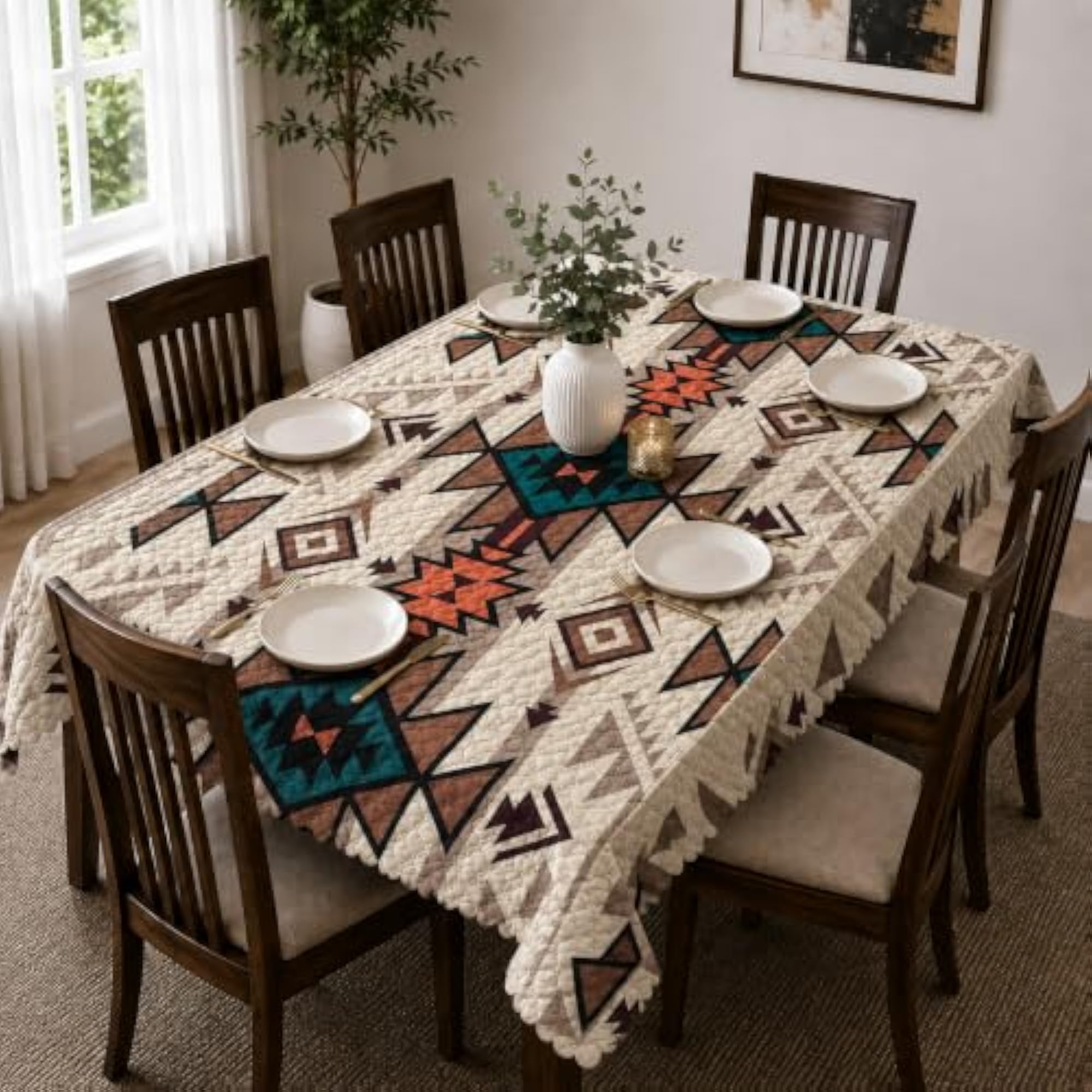 Premium Quilted Fabric Table Cloth for 6-8 Seater