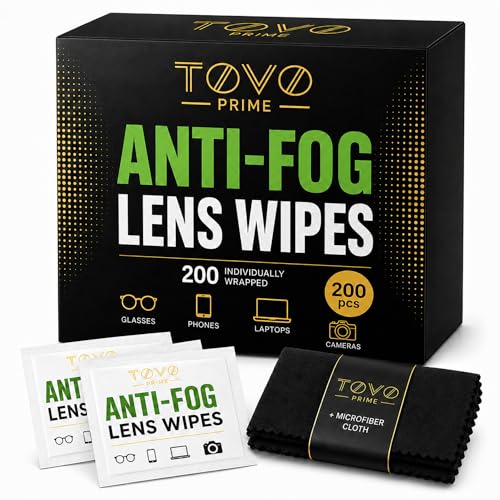 Lens Wipes for Eyeglasses, 200 Count Eye Glasses Cleaner Wipes, Pre-Moistened Individually Wrapped Glasses Cleaner Wipes, Anti Fog Streak-Free Lens Cleaning Wipes for Sunglasses & Screens