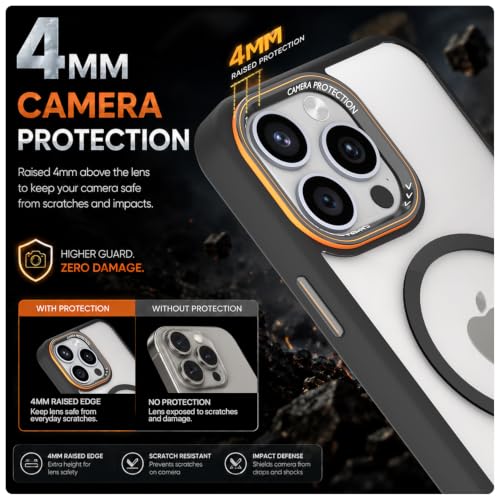Image of Pikkme Back Cover for iPhone 15 Pro Max | Shockproof | Mag-Safe Compatible | Hard Transparent Back | Premium Raised Camera Protection | Bumper Case (Black Mag-Safe)