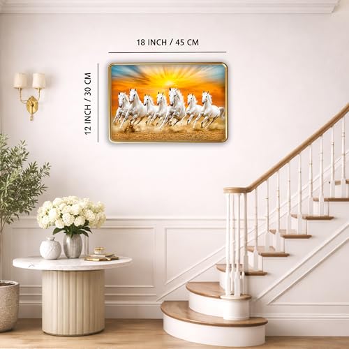Image of XOPY Seven Running Horses with Golden Frame | Vastu 7 horses Raw Pyrite Painting for Home, Office & Living Room Wall Decore | 12X18 Inch Sparkle Laminated Frame | Best For Gifting (53316, 12X18)
