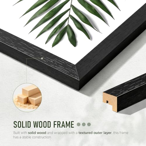 Image of 8x10 Picture Frame Set of 4, Solid Wood Frames, Black Woodgrain | Tabletop Display 8x10 Photos without Mat, Horizontal or Vertical Wall Mounting Poster Frame