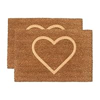 Nicola Spring Coir Door Mat - 60 x 40cm - Embossed Heart - Pack of 2 - Decorative Indoor Front Door Floor Mat Entry Dirt Trapper Rug Outdoor Boot Scraper Non Slip Backing Doormat
