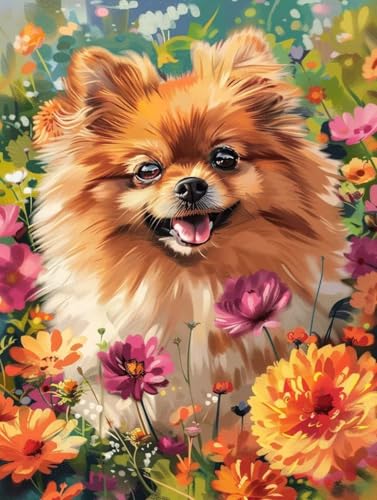 Kit Broderie Diamant Chien et Fleurs 100x130cm | Peinture 5D DIY