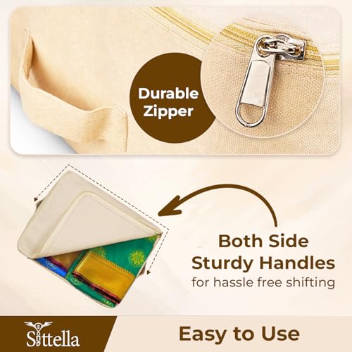Image of SITTELLA Pack of 6 Cotton Canvas Saree Covers with Zip | 17 x 14 x 7 Inch Clothes Storage Bags for Sarees, Dresses & Lehengas | Wardrobe Organizer (Beige)