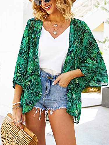 Image of Hibluco Women's Floral Kimono Cardigan Casual Chiffon Tops Loose Beach Cover Ups