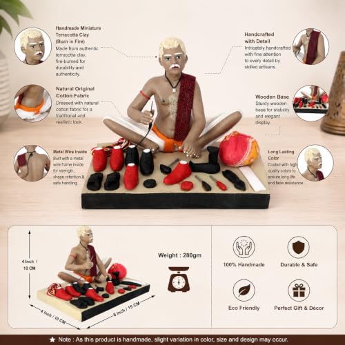 Image of Krishnanagar Handmade Clay Gift & Decor | Standard- Sitting Human Figure Miniature Idol - Shoemaker