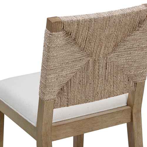 Nathan James Beacon Bohemian Boucle Bar Stool, Upholstered Counter Height Chair with Solid Wood Frame and Woven Seagrass Back for Kitchen Island, Light Brown/Seagrass/Cream Boucle by Nathan James - Used condition - Image 6