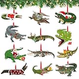 12 Pieces Christmas Hanging Ornaments for Tree Realistic Crocodile Wooden Pendants Double Sided Christmas Ornaments for Xmas Tree Party Decor(Crocodile)