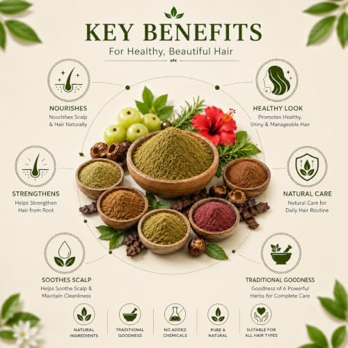 Image of Amla Reetha Shikakai Bhringraj Hibiscus Rosemary Original Powder Combo - 300g (50g x 6 Pack) | A Complete Natural Ayurvedic Powder Combo for Hair Growth, Hairfall Control & Damaged Repair