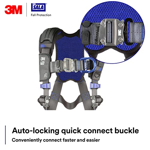 Image of 3M 1113423 DBI-SALA ExoFit X300 Comfort Vest Climbing /Positioning Safety Harness, General Industry Fall Protection, Back, Front, and Hip D-Rings, Tongue Leg Buckle, Auto Lock Quick Connect Chest, XL