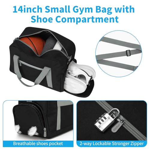 Image of Apenze Small Gym Bag 14 Inch Lightweight Carry on Mini Duffel Bag with Shoe Compartment for Travel Sport Black /Green