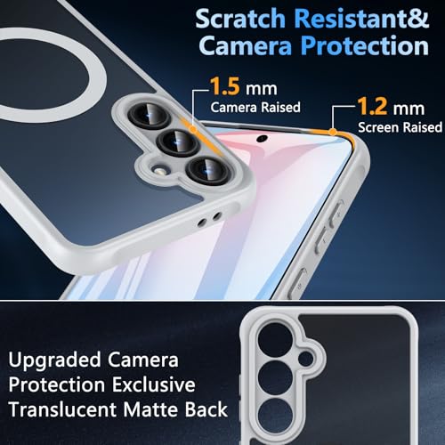 Image of OWKEY for Samsung Galaxy S24 FE Case 6.7'', Magnetic Galaxy S24 FE Case for Magsafe with Tempered Screen Protector [Shockproof Military] Translucent Matte Bumper Phone Cover Samsung S24 FE 5G, Gray