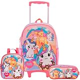 Kit Escolar Infantil Mochila de Rodinhas Unicornios Arco-iris Lancheira Térmica Estojo Grande Zíper Estampa Meninas Volta às Aulas