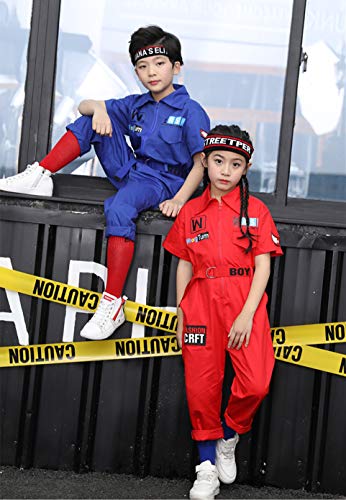 Lolanta Boys Girls Fashion Jumpsuit Zip-Front Coveralls Hip Hop Street Dance Outfit (Red, 8-10) #TOP4