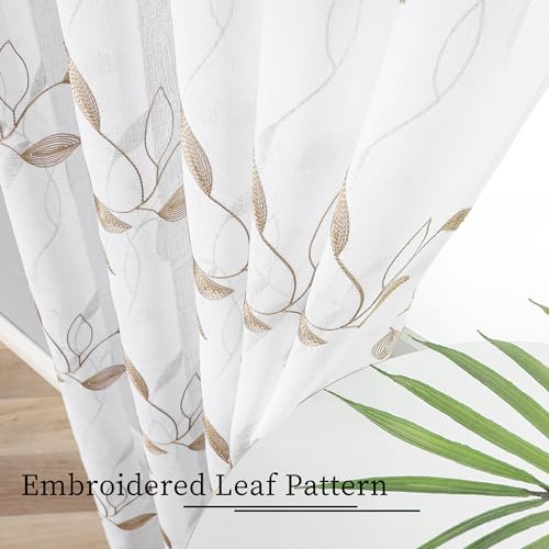 Tollpiz-Taupe-Leaf-Sheer-Tier-Curtains-Leaves-Embroidered-Kitchen-Short-Curtain-Rod-Pocket-Voile-Bathroom-Curtains-for-Cafe-30-x-24-inches-Long-Set-of-2-Panels Tollpiz Taupe Leaf Sheer Tier Curtains Leaves Embroidered Kitchen Short Curtain Rod Pocket Voile Bathroom Curtains for Cafe 30 x 24 inches Long Set of 2 Panels
