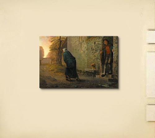 Miniatura 3 de wall26 - Waiting by Jean-Francois Millet - Lienzo impreso para pared, reproducción de pintura famosa - 16 x 24 pulgadas