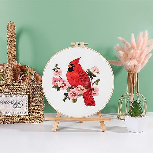 Image of Louise Maelys Cardinal Embroidery Kits for Beginners with Bird Flower Pattern,Adults Starter Cross Stitch Kit DIY Needlepoint