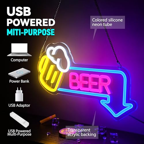 Image of Beer Neon Signs Led Beer Neon Sign for Wall Decor Dimmable Bar Led Sign Neon Sign for Man Cave Bedroom Home Bar Shop Pub Bistro Party Game Room Decor Gifts