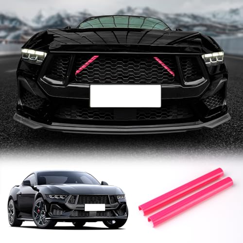 Image of KUNGKIC For 2024 2025 Mustang Grill Inserts Trims ABS V Brace Stripes Wrap Covers Exterior Car Accessories (Pink)