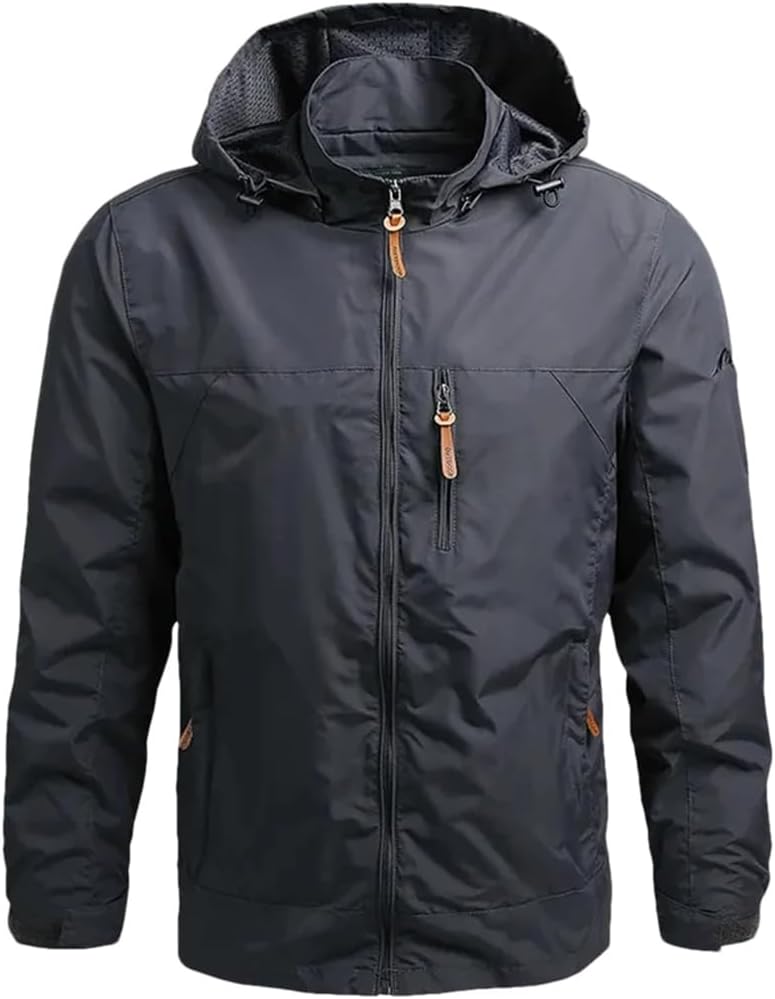 Windbreaker Jacket Men Solid Color Embroidery Hooded Outdoor In Outerwears Cothing Jackets For Men