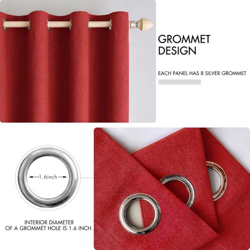 Image of MIULEE 100% Blackout Linen Curtains for Bedroom Thermal Insulated Red Grommet Room Darkening Curtains & Drapes Christmas Decor for Living Room 52 x 96 Inch (2 Panels)