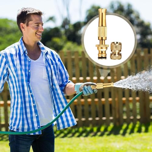 Image of Heavy Duty Brass Water Spray Nozzle for 1 /2 inch Hose Pipe, Bike Washing Spray Gun Machine, Water Pressure Gun for Car Wash, Water Gun - Jet Spray High Pressure Water Spray Gun (Brass Nozzle)