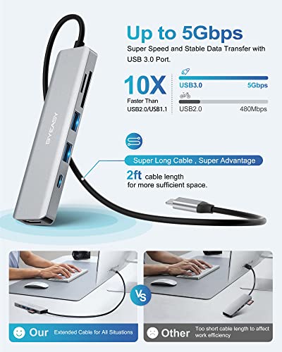 Byeasy Usb C Hub, 7 In 1 Usb C Splitter With 4K Hdmi, Sd/Tf Card Reader, 100W Power Delivery, 2Ft Cable Ultra Slim Usb Adapter Compatible For Laptop And Other Type C Devices #TOP3