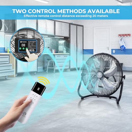 FUGOO 18" High Velocity Floor Fan with Remote,BLDC Motor,Quiet,8 Speeds, Tilt Head, ETL-Listed Safety Compliance, Metal Housing/Blades, Ideal for living Room/Commercial Space/Garage/Gym, 90W,4000CFM by FUGOO - Image 5