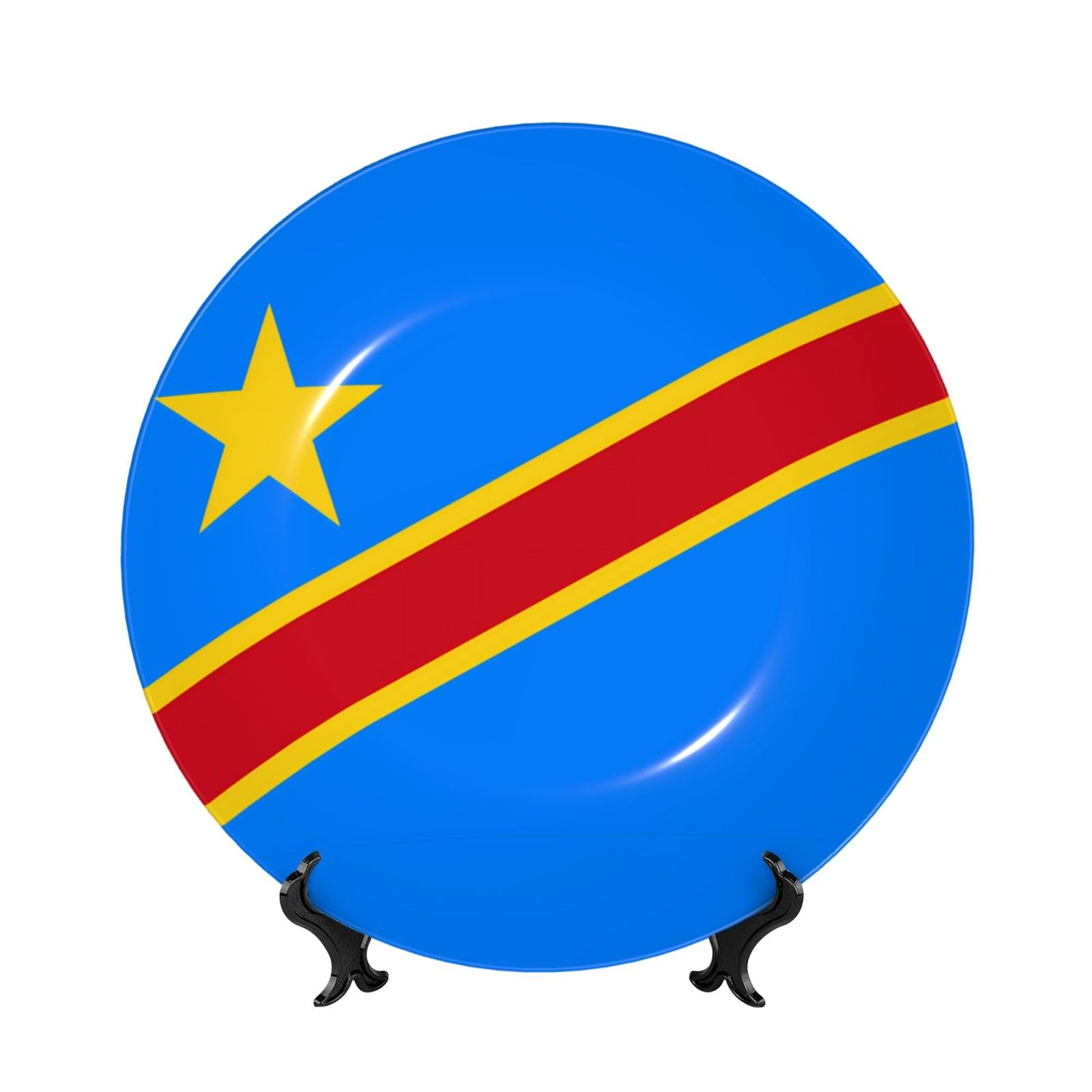 SXZVVBN Flag of the Congo Bone China Decorative Plate Art with Stand Removable Adhesive Hanging for Home Office 7in