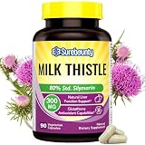 Surebounty Organic Milk Thistle, Concentrated Seed Extract, 80% Silymarin, Liver Support Cleanse Detox, Fatty Liver Supplements, Non-GMO, No Gluten & Soy, 90 Veggie Caps, 3 Month Supply