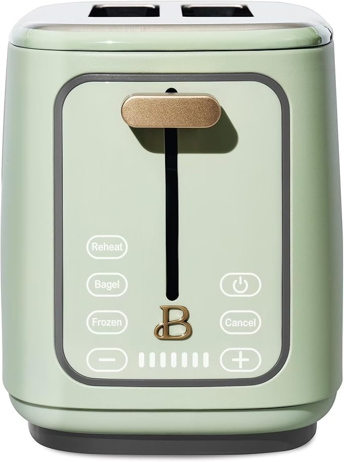 2 Slices Toaster with Touch-Activated Display, 7 Browning Settings, Bagel & Frozen Bread Presets, Slide-Out Crumb Tray Stylish Kitchen Toaster (Porcini-Taupe) (Sage Green)