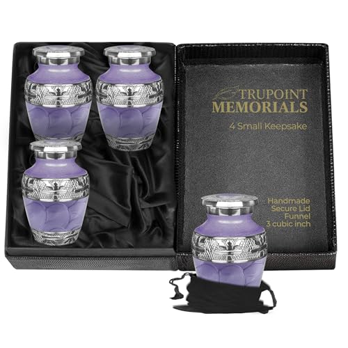 Trupoint Memorials Small Urns for Human Ashes Keepsake, Decorative Mini Cremation Urn for Adult Men & Women, Set of 4, Purple with Silver Lining