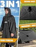 ANYOO Wasserdichter Regenponcho Winddichter Regenmantel mit Seitlichem Reißverschluss, Leichter Regenjacke mit Verstellbaren Ärmeln für Outdoor Wandern Radfahren, Einheitsgröße, Schwarz