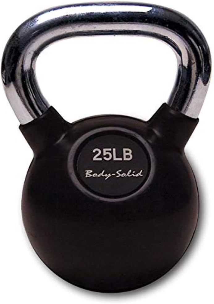 Body-Solid Rubber Coated Kettlebells with Kettle Grip Chrome Handle, Kettlebells for Weight Training and Core Workout Exercise Equipment.