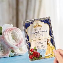 Avior Beauty and the Beast Quinceanera Invitations - Personalized Clear Acrylic Glass Cards for Sweet 15, Sweet 16 & XV Anos - Custom Princess Belle Theme Party Invites 10 Invitations