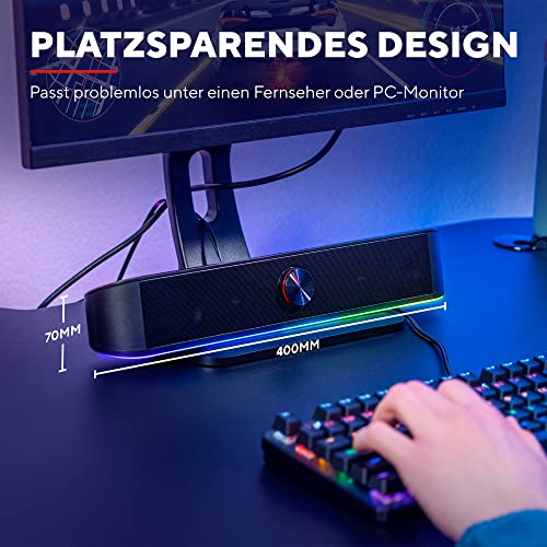 Trust Gaming Stereo Soundbar mit RGB Beleuchtung GXT 619 Thorne - Computer Boxen, 2.0 Lautsprecher mit RGB LED-Beleuchtung, Stromversorgung über USB, 12W, PC/Laptop, Schwarz – Bild 4