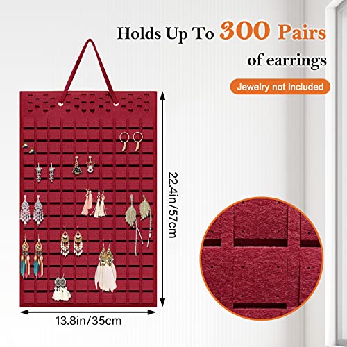 Yanmucy Earring Holder Organizer Hanging Holds Up to 300 works Wall Mount Jewelry Storage Bag Earring Holder For Girls Women (Red) - Image 2