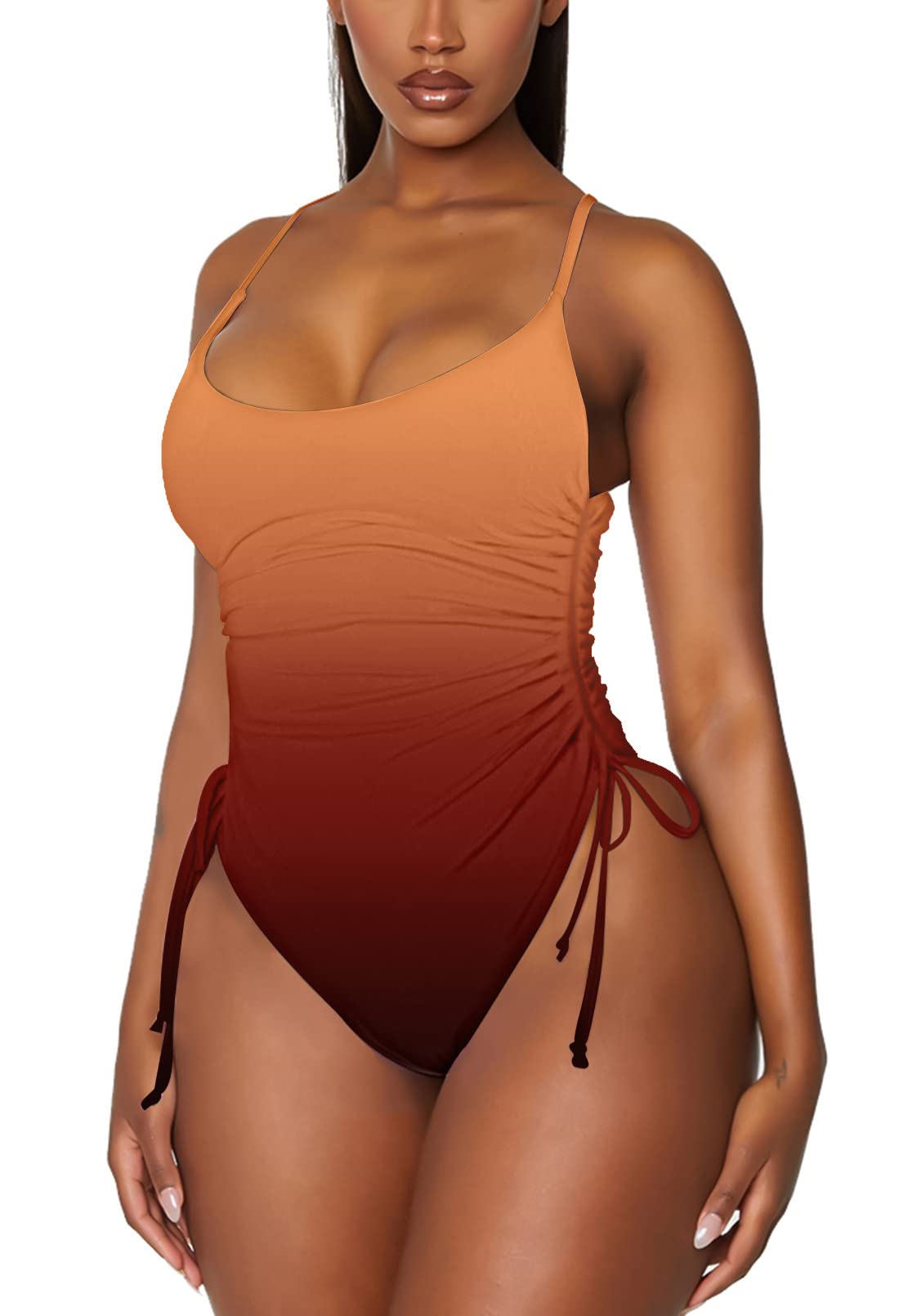Viottiset Women's Ruched High Cut One Piece Swimsuit Tummy Control Bathing Suit Monokini