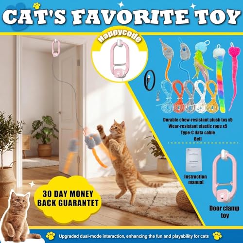Image of Interactive Cat Toy, Electric Cat Teaser, Door Clip, 2 Motion Modes,Pink